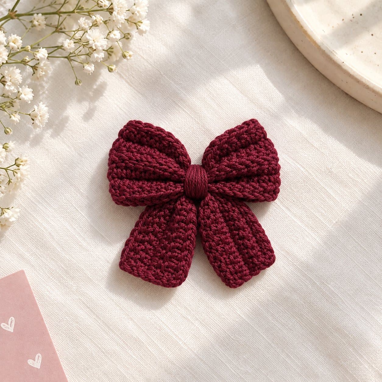 Crochet Bow Hair Clip – Handmade Knitted Hair Accessory